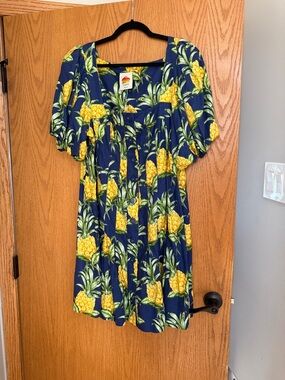 FARM Rio Navy Blue Mini Dress with Yellow Pineapple Print
